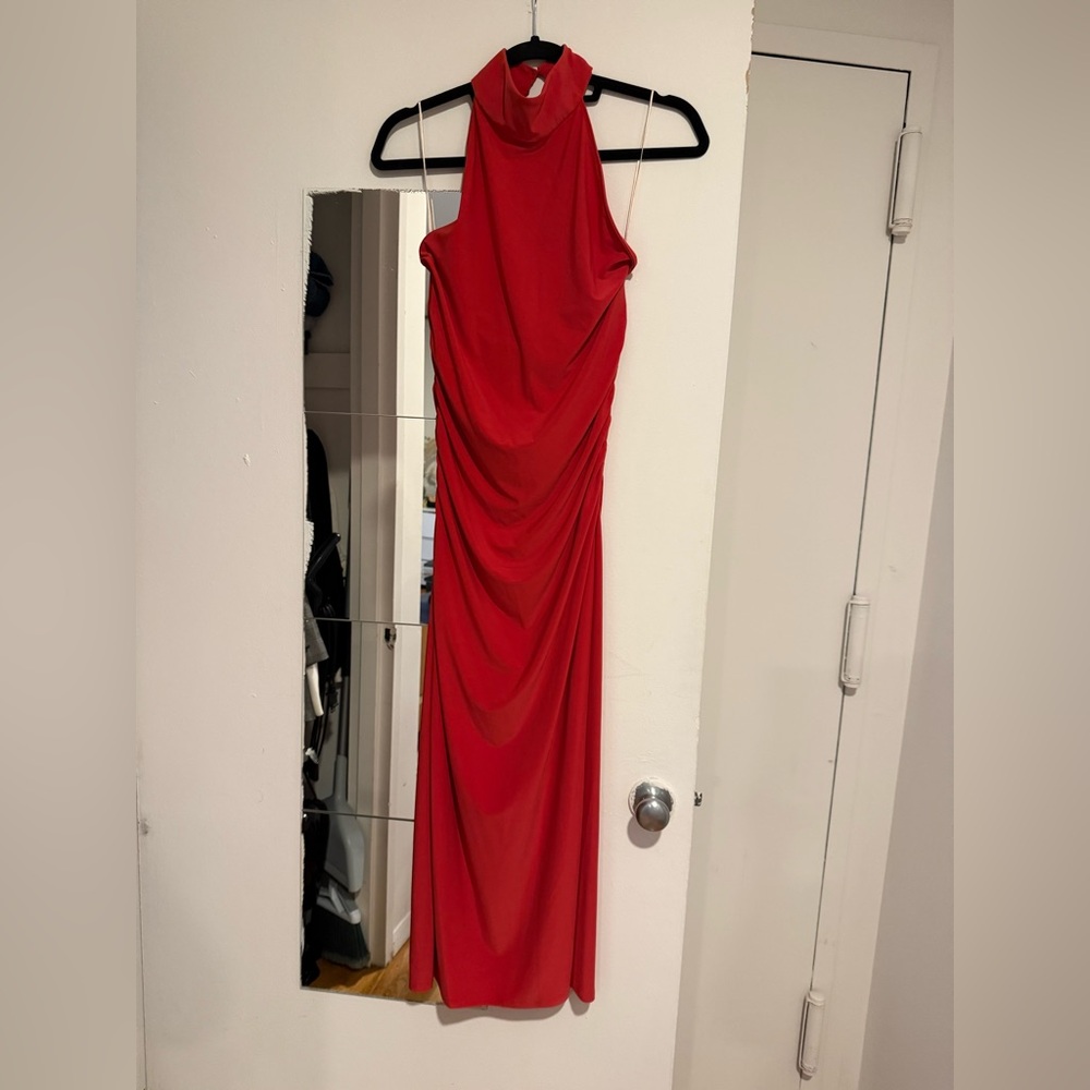 Wilfred Red Ruched Halter Gown for Weddings